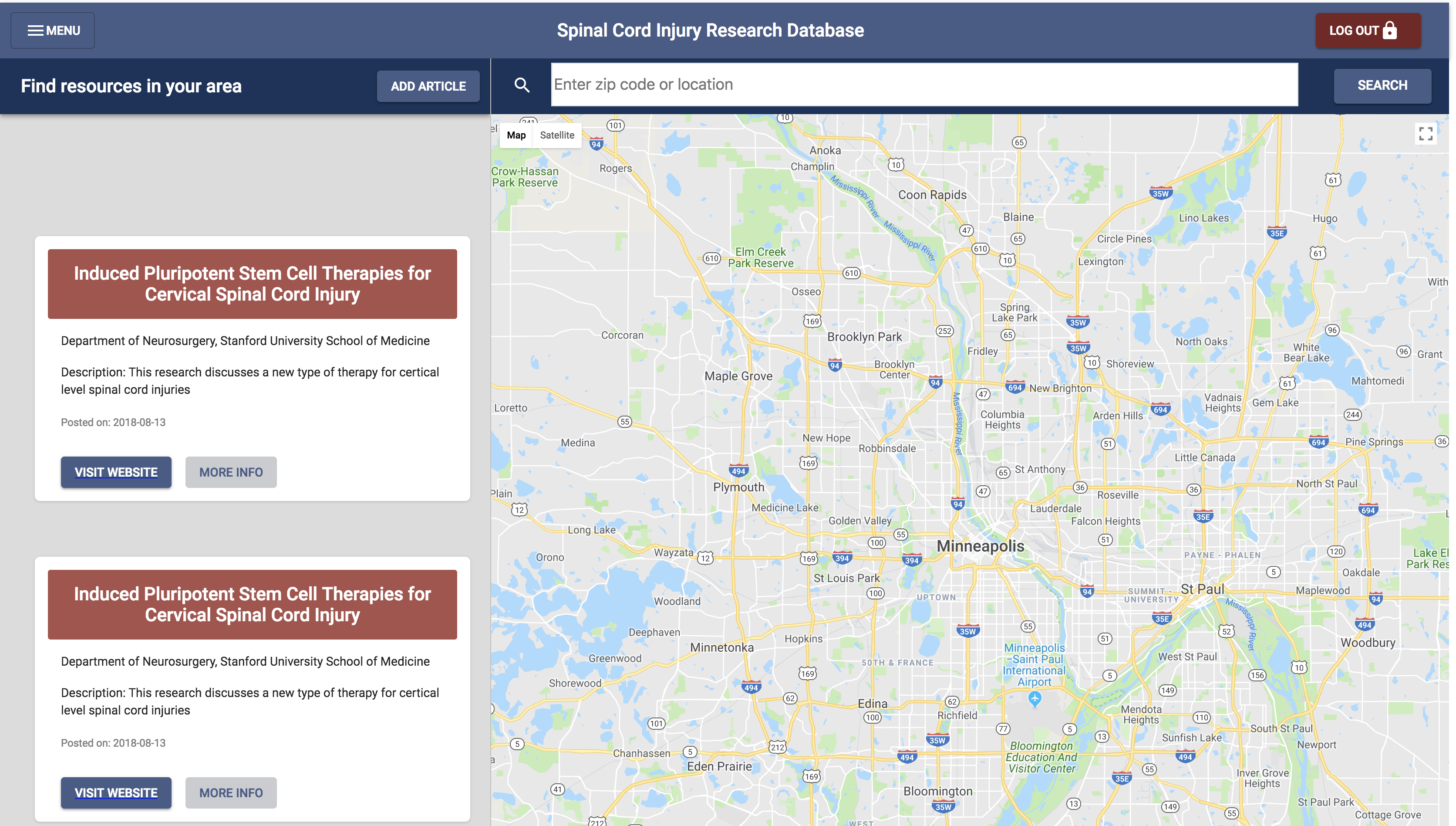 Spinal Cord Injury Research Map Database